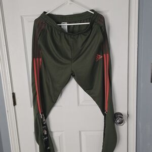 Adidas Kids Green Track Pants with Red Stripes